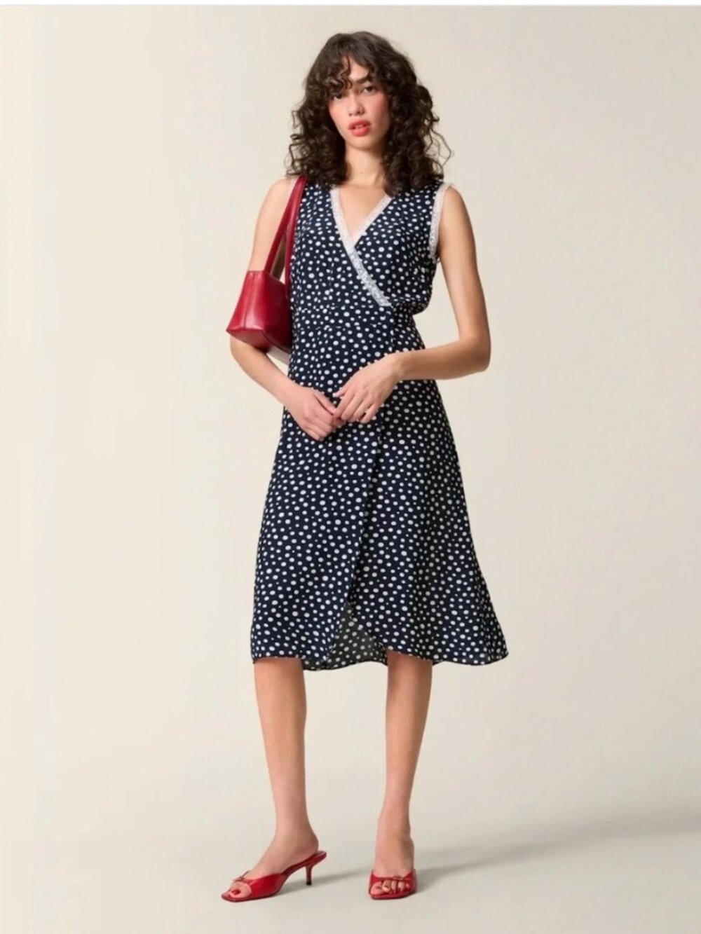 ISO Rouje x J.Crew Rencard Wrap Dress, Navy Polka Dot, Size 6 or 4